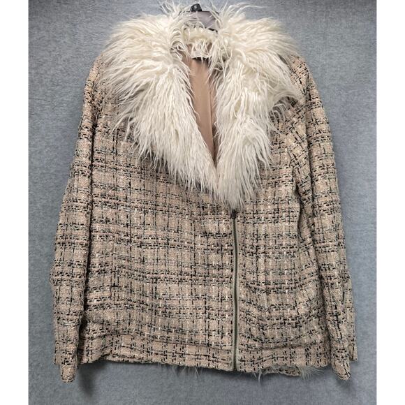 Lovers + Friends Brayden Tweed Faux Fur Lined Jacket Size Medium - Picture 2 of 10